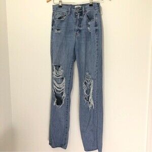 Pistola Jeans Womens 26 Presley High Rise Relaxed Roller Rock or Bust Distressed